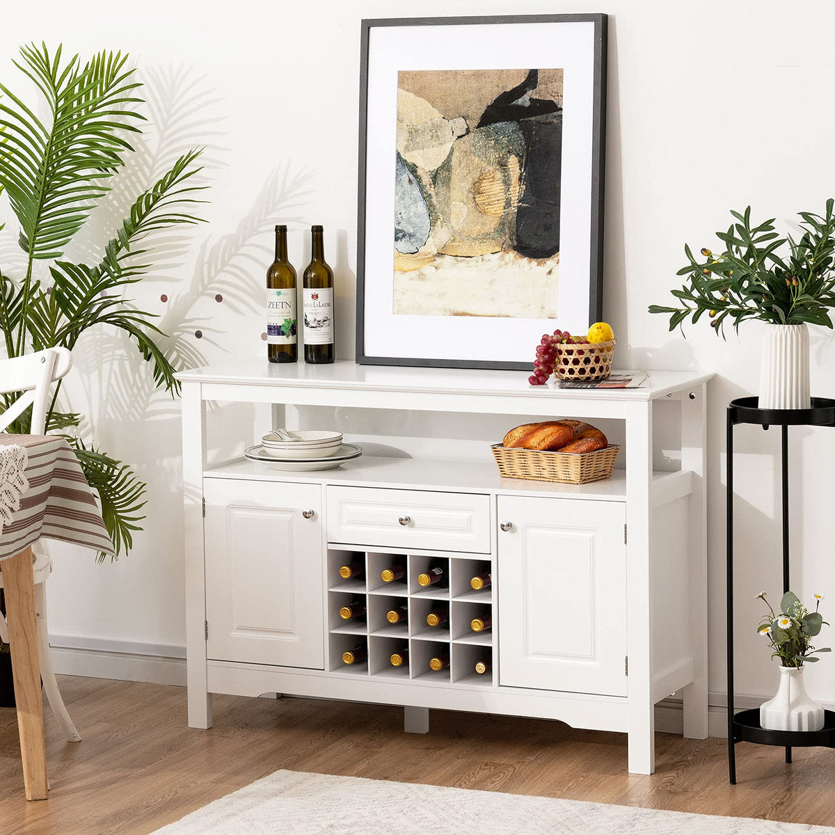 Giantex Wood Wine Cabinet, Sideboard Table with Drawer and Cupboards, Wine Bar Console Table