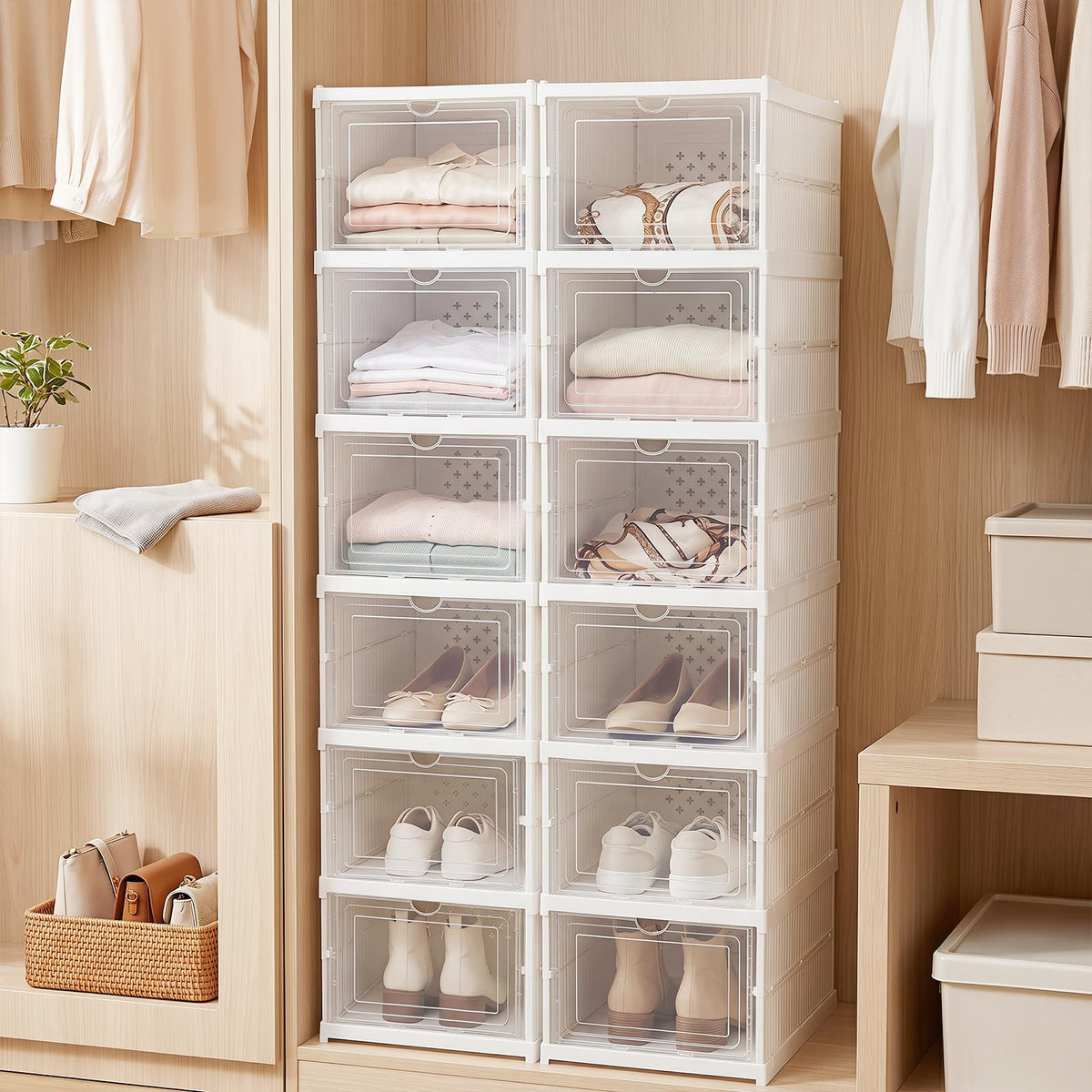 GIANTEX 6-Tier Folding Plastic Shoe Organizer Set of 2