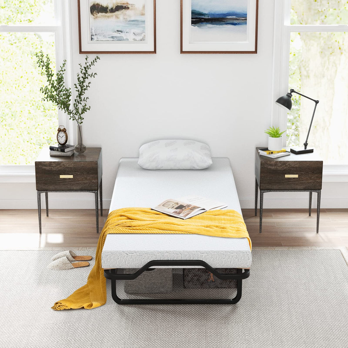 Folding Bed with Mattress, Roll Away Guest Bed for Adult