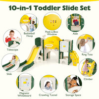 10 in 1 Toddler Slide Set, Kids Slide and Climber Playset with Magnetic Whiteboard