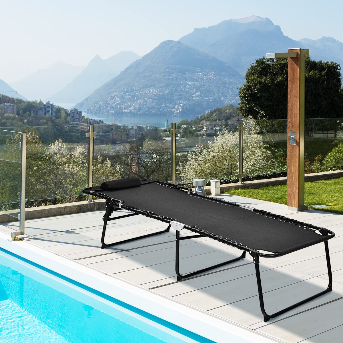 Patio Folding Chaise Lounge with 4-Level Backrest & Detachable Headrest Outdoor（70cm）