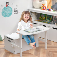 Kids Table and Chair Set, 3-in-1 Convertible Wooden Toy Storage Bench with Handle