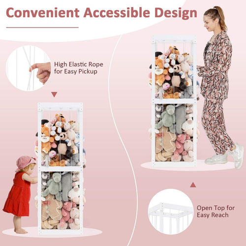300L Large Stuffed Animal Storage, Space-saving Plush Toy Cage w/Open Top & Elastic Cords
