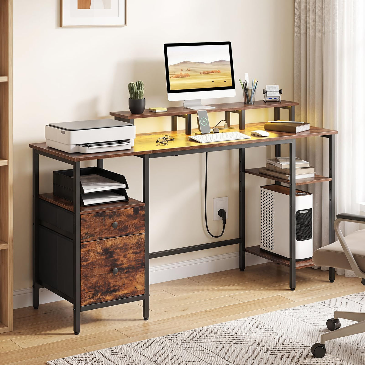 Giantex Reversible Office Desk with Charging Station