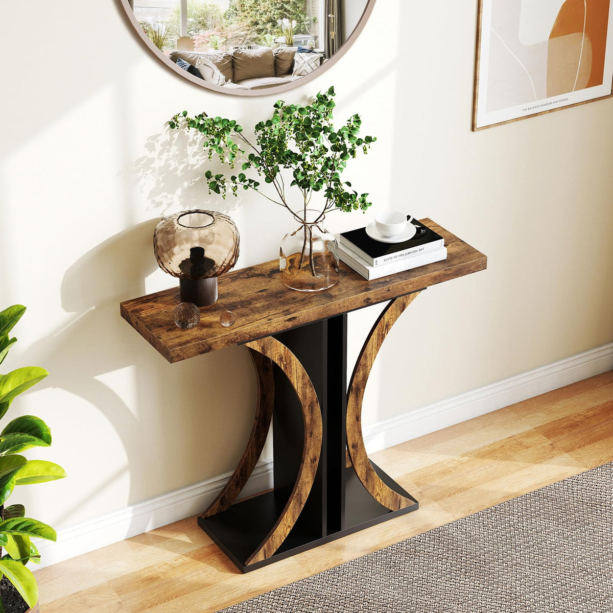 Console Table Rectangular Entryway Table with Geometric Frame