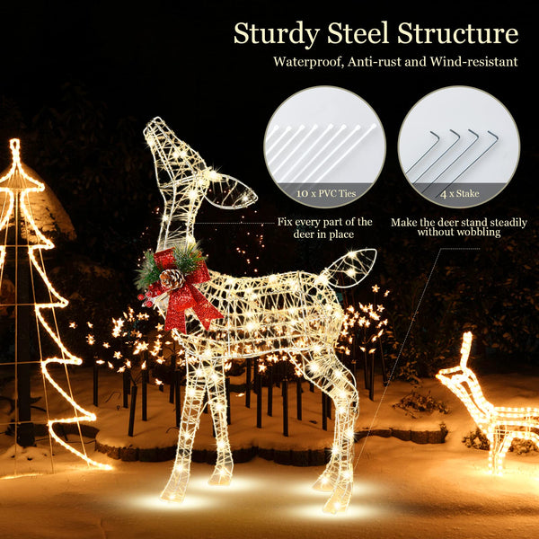 Pre-lit Christmas Holiday Reindeer, Small Yard Reindeer Decoration W/ 50 LED Lights& 4 Ground Stakes