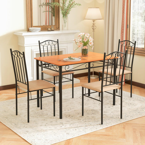 Giantex Dining Table Set for 4 Modern Rectangular Kitchen Table with 4 Cushioned Chairs