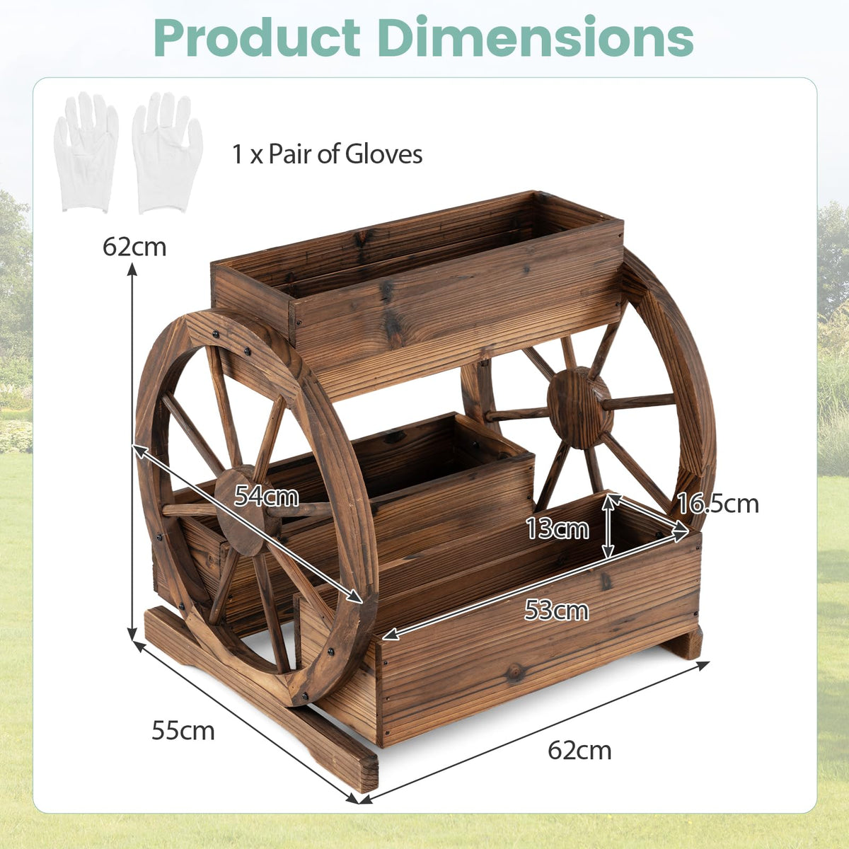 Wood Wagon Planter 2-Tier with 3 Growing Boxes and Wheels