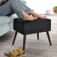 Giantex Velvet Storage Ottoman, Flip Top Stool w/Solid Wood Legs High Stability, Black