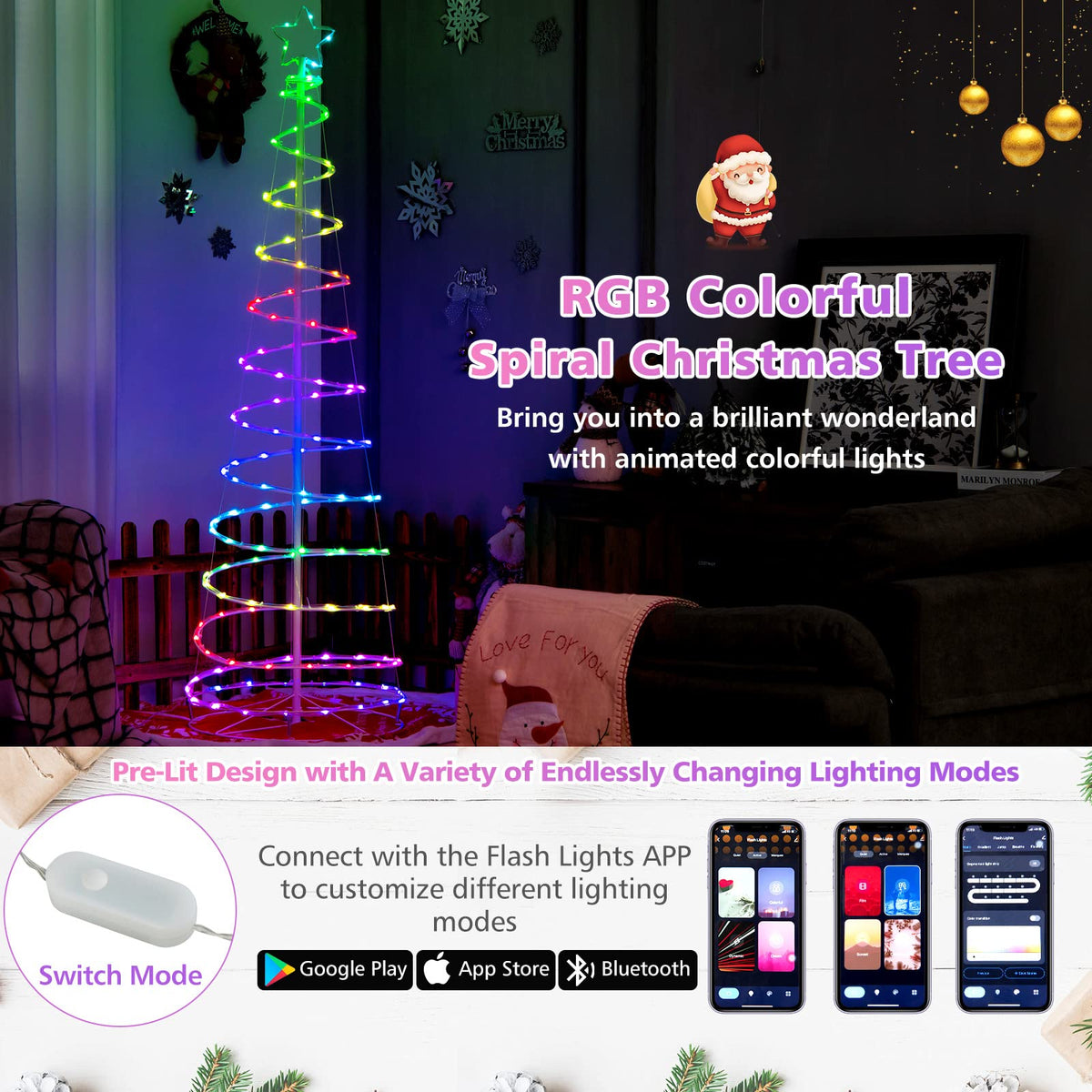 1.83M Spiral Christmas Tree with 135 LED Lights & APP Control