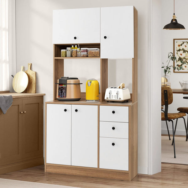 Giantex Buffet Storage Cabinet Kitchen Pantry with 3 Drawers Buffet Sideboard Hutch Cupboard