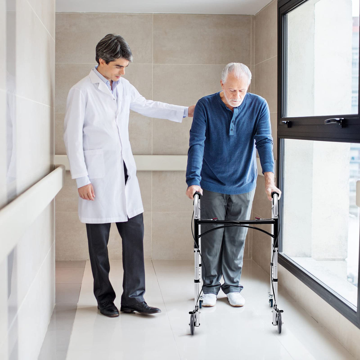 2-Button Folding Walker, Height Adjustable Walking Aid