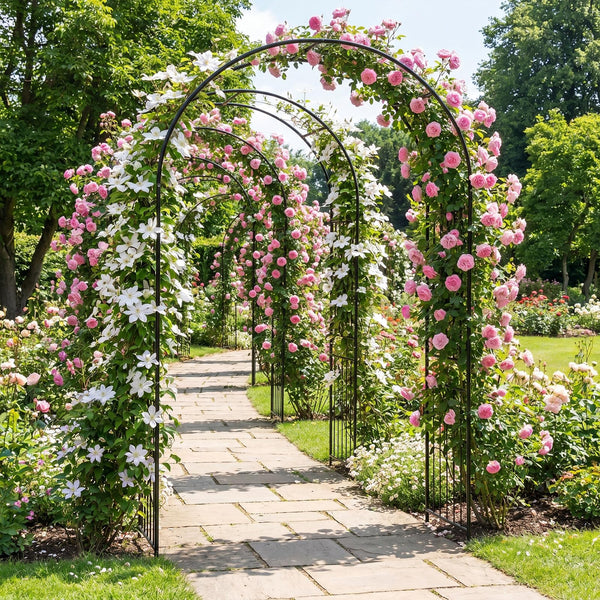 Garden Arch, 220cm Tall Heavy Duty Metal Arbor Trellis Archway for Climbing Plants, Roses