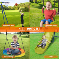 4-in-1 Swing Set Metal Playset with Slide Basketball Hoop