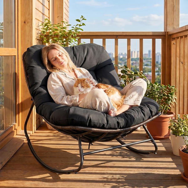 Outdoor Papasan Rocking Chair, Oversized Egg-Shaped Rocker