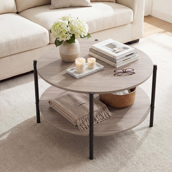 Giantex Round 2-Tier Industrial Coffee Table with Open Storage Shelf