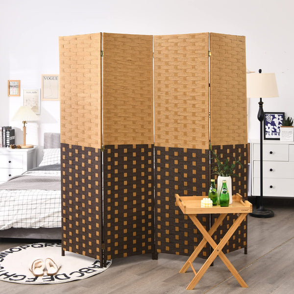 6Ft Room Divider, 4-Panel Woven Wall Divider Panel Screen, Extra Wide Freestanding Privacy Screen Divider