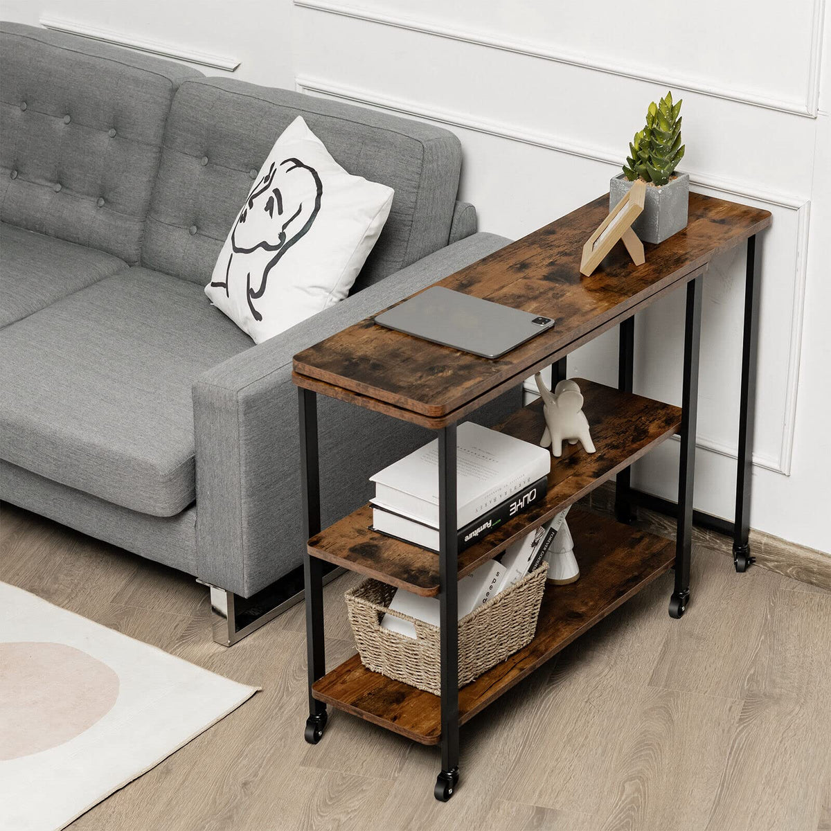 Large Snack Table Giantex Large Sofa Side Table, Couch Table Snack Table with 2-Tier Sto ...