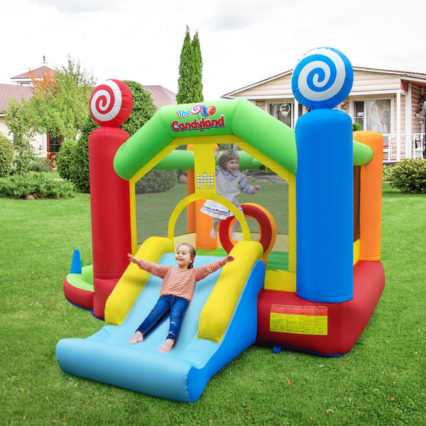 Kids Inflatable Bounce House, Candy Theme Jumping Castle w/Jumping Area with 680W Blower