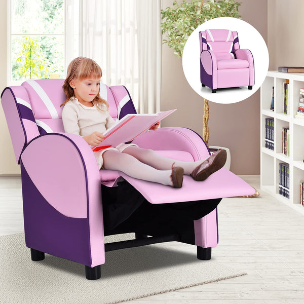 Kids Recliner Chair, Ergonomic Toddler Sofa Lounge Recliner w/ Adjustable Backrest & Storage Pocket, Pink & Purple