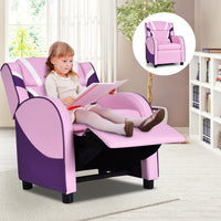 Kids Recliner Chair, Ergonomic Toddler Sofa Lounge Recliner w/ Adjustable Backrest & Storage Pocket, Pink & Purple