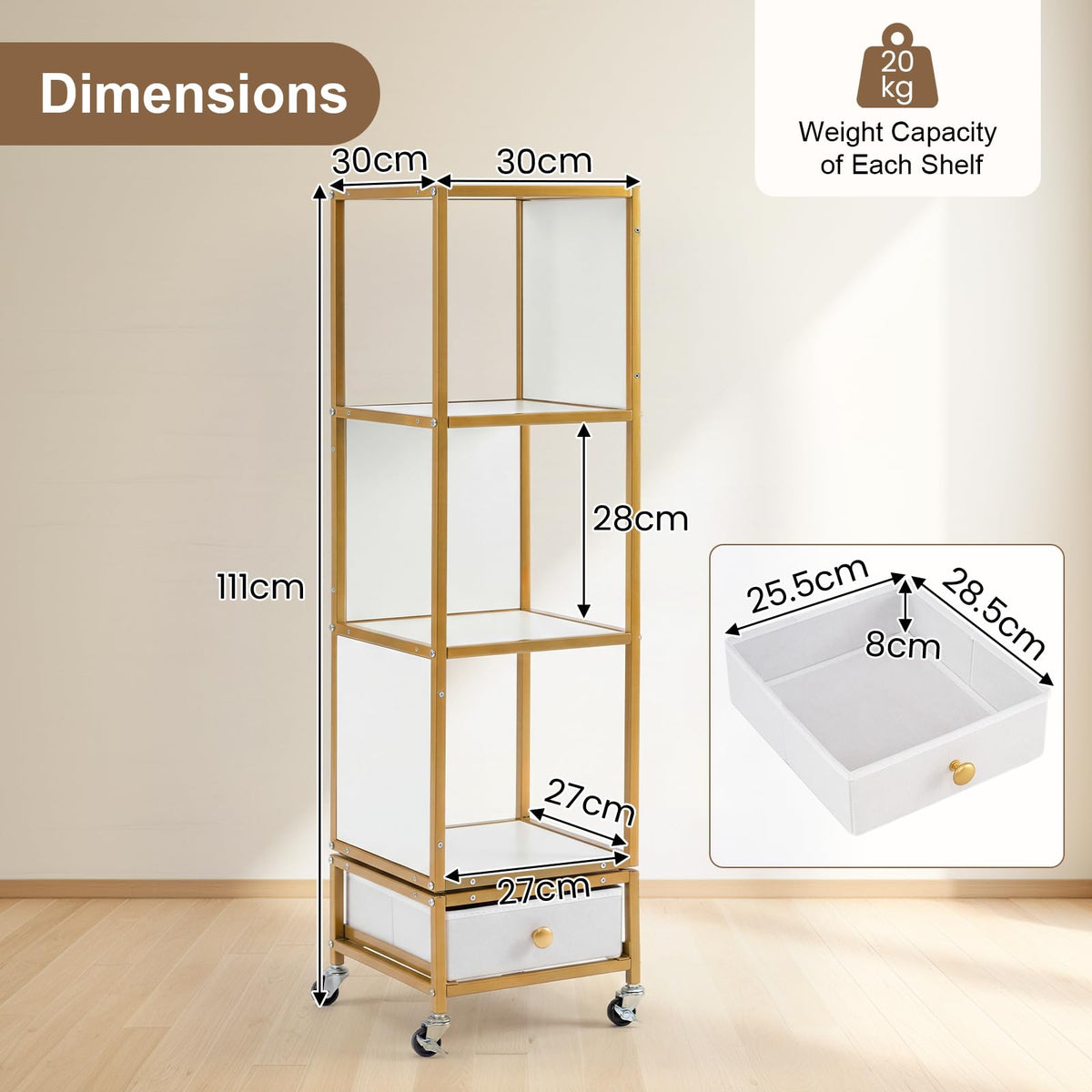 4-Tier Rotating Bookshelf on Wheels, 360° Spinning Corner Book Shelf Tower