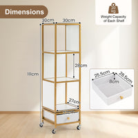 4-Tier Rotating Bookshelf on Wheels, 360° Spinning Corner Book Shelf Tower