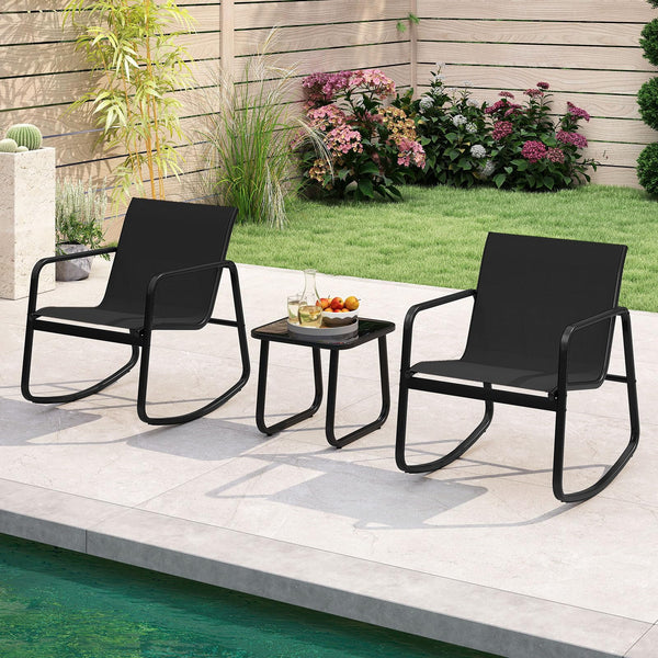 3 Piece Rocking Bistro Set Patio Furniture Set with 2 Rocking Chairs and Coffee Table