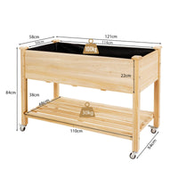 Elevated Wooden Planter Box with Lockable Wheels and Shelf