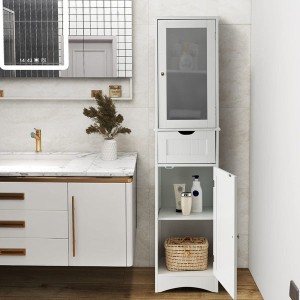 Giantex Freestanding Storage Cabinet, 170 cm Tall Slim Bathroom Cabinet with 2 Adjustable Shelves, 2 Doors and 1 Drawer