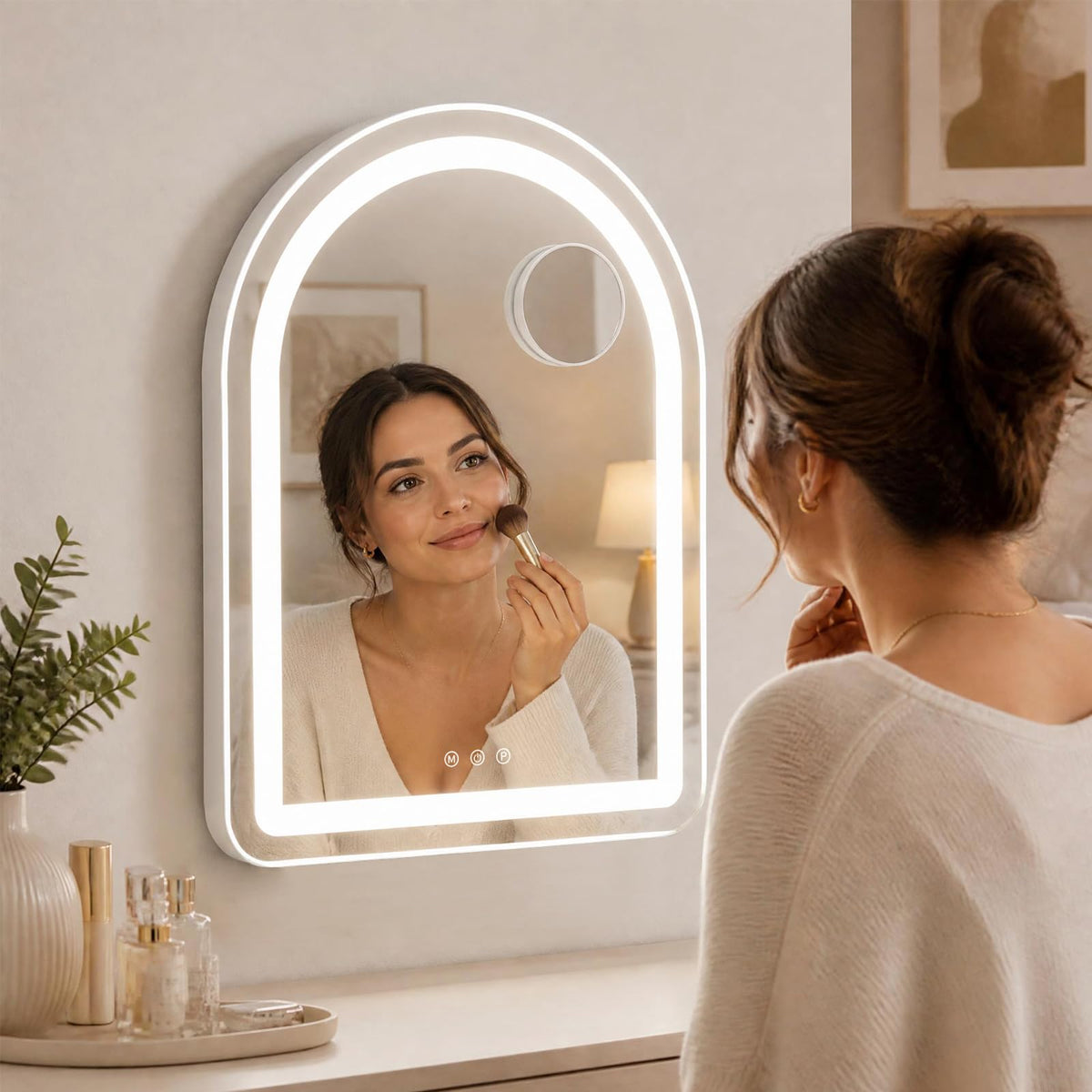 Giantex Arched Vanity Mirror with LED Lights & Removable Magnify Mirror