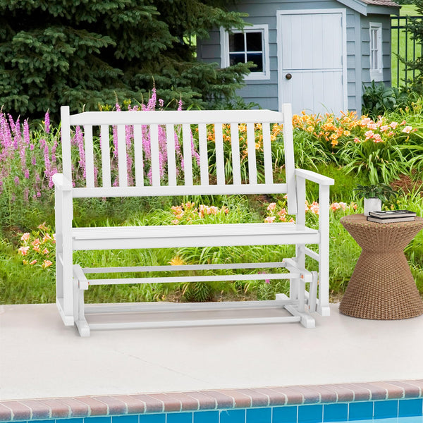 Patio Glider Loveseat Chair Swing Rocking Bench with Slatted Seat and Curved Backrest
