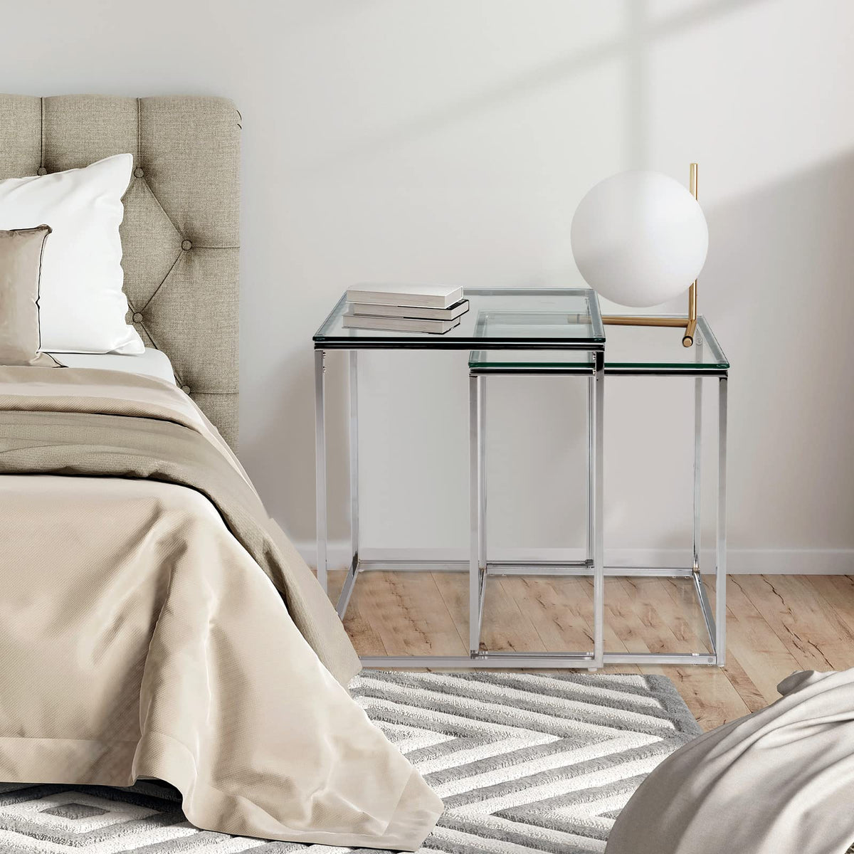 Giantex Nesting Glass Coffee Table Set of 2, Modern Home Coffee Table Set with Tempered Glass Top & Metal Frame