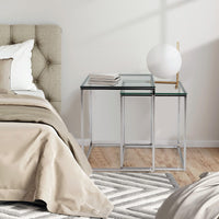 Giantex Nesting Glass Coffee Table Set of 2, Modern Home Coffee Table Set with Tempered Glass Top & Metal Frame