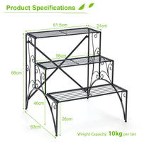 3-Tier Ladder Style Plant Rack with Widened Grid Shelf