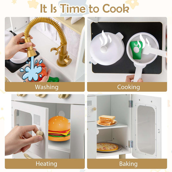 Pretend Play Kitchen with Stoves and Faucet for Boys and Girls 3+ Years Old