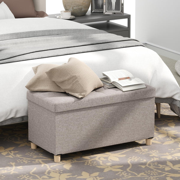 76cm Storage Ottoman Bench Linen Fabric End of Bed Bench
