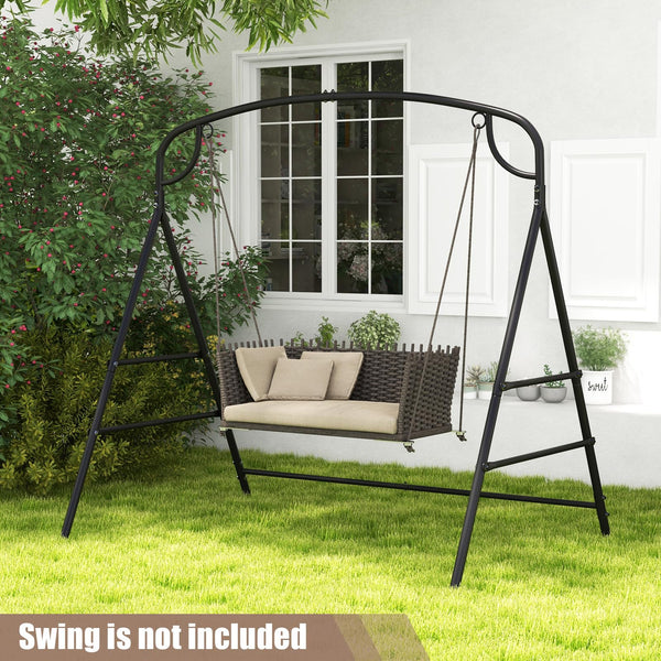 Patio Metal Swing Stand, Heavy-Duty A-Shaped Porch Swing Frame w/Double Side Bars & 2-Ring Design