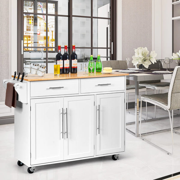 Giantex Mobile Kitchen Island Cart, Rolling Storage Trolley with Towel Bar, 2 Deep Drawers, 3 Door Cabinets