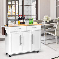 Giantex Mobile Kitchen Island Cart, Rolling Storage Trolley with Towel Bar, 2 Deep Drawers, 3 Door Cabinets