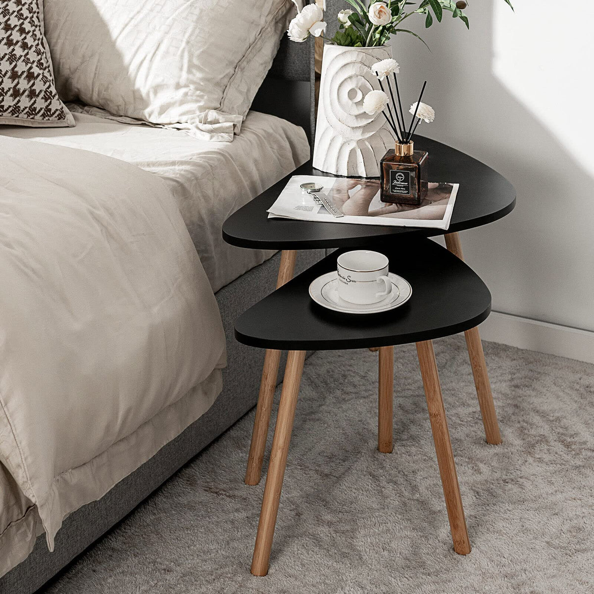 Giantex Beside Tables Nesting Coffee Table Set of 2 w/Oval Triangular Tabletop