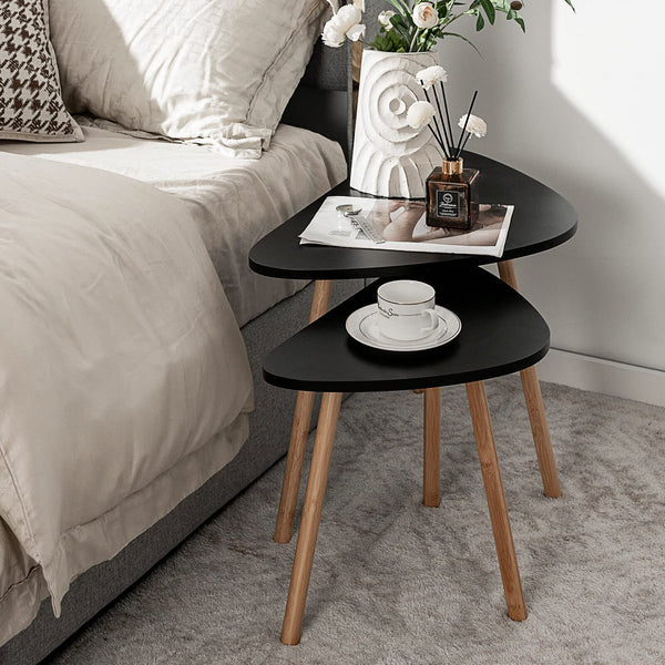 Giantex Beside Tables Nesting Coffee Table Set of 2 w/Oval Triangular Tabletop