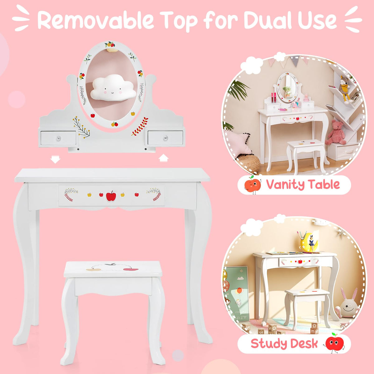 Kids Vanity Set with 360° Rotatable Mirror & Whiteboard for Kids Aged 3 +