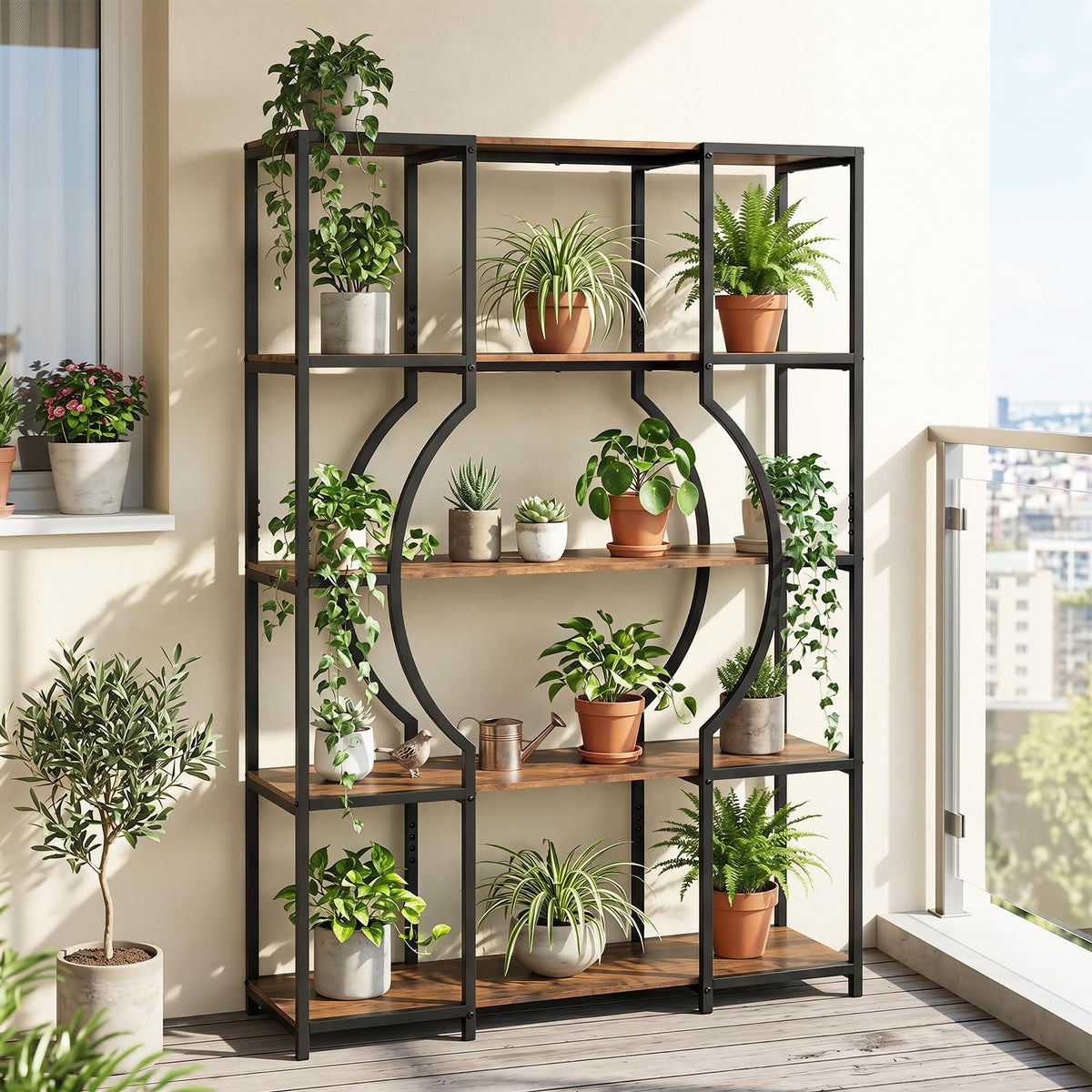 Giantex 5-Tier Industrial Geometric Tall Bookshelf with Open Shelves