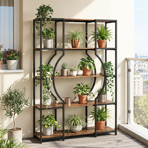 Giantex 5-Tier Industrial Geometric Tall Bookshelf with Open Shelves
