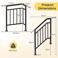 2 Pack Handrails for Outdoor Steps, 3-Step Galvanized Metal Hand Rails