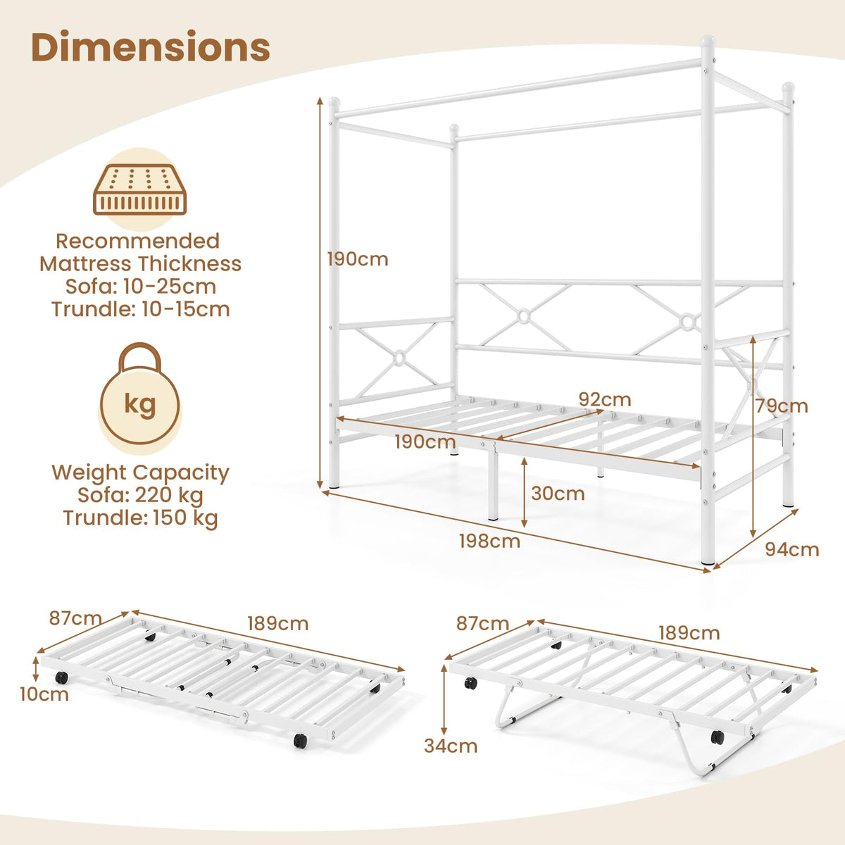 Giantex Single Size Canopy Daybed, Modern 4-Poster Metal Day Sofa Bed Frame