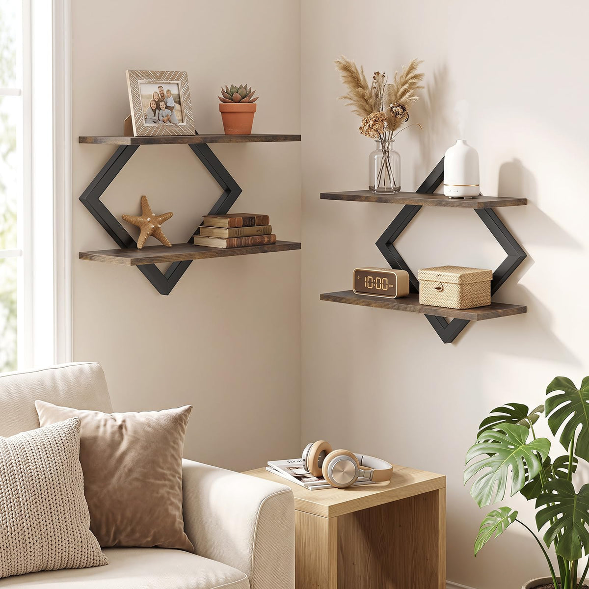 Giantex 2-Pack Diamond Shaped Floating Shelves for Wall