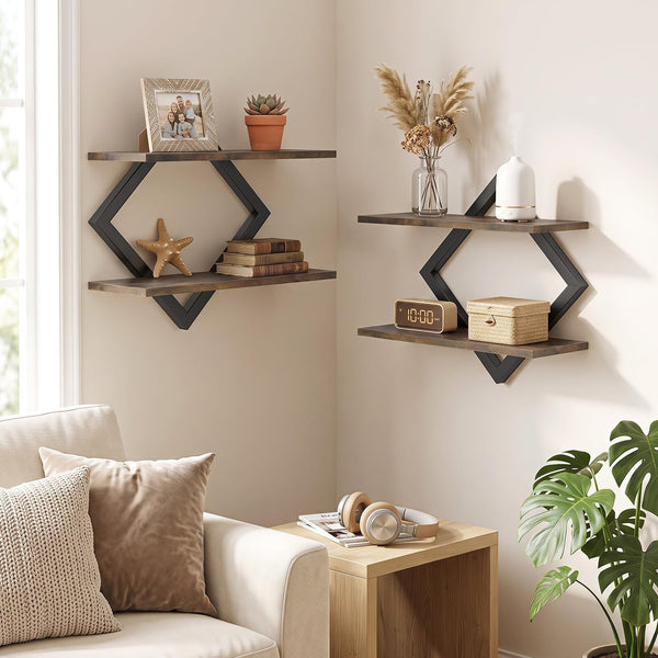 Giantex 2-Pack Diamond Shaped Floating Shelves for Wall