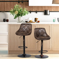 Giantex Leather Bar Stool Set of 2, Height Adjustable Counter Stool w/ Backrest & Footrest, Retro Brown